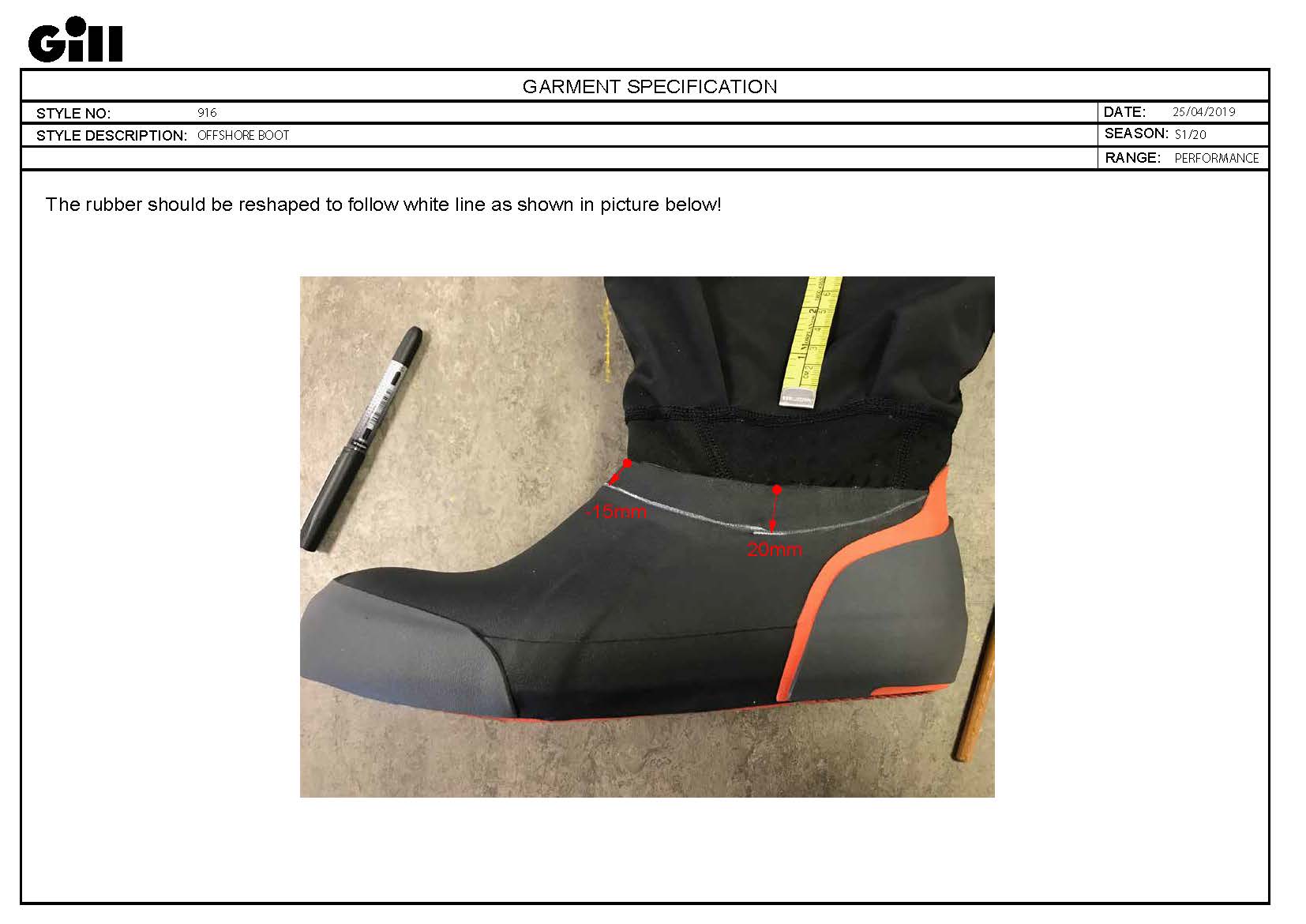 The Offshore Boot garment specification drawings as used by our factories